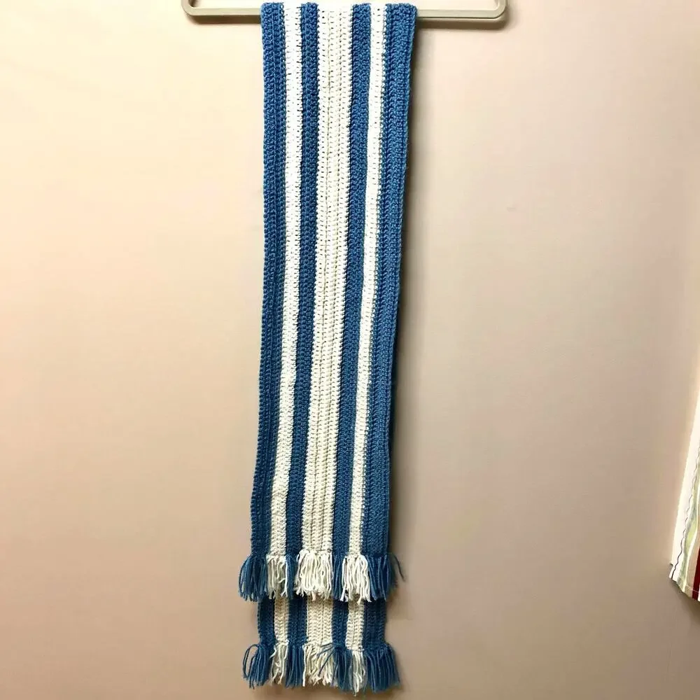 NWOT Handmade Crocheted Striped Fringe Scarf